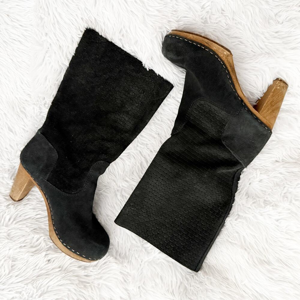 SANITA |‎ Clogs Boots Lola Mae Suede Mid Calf Heeled Wood Sole | Size 36, 6